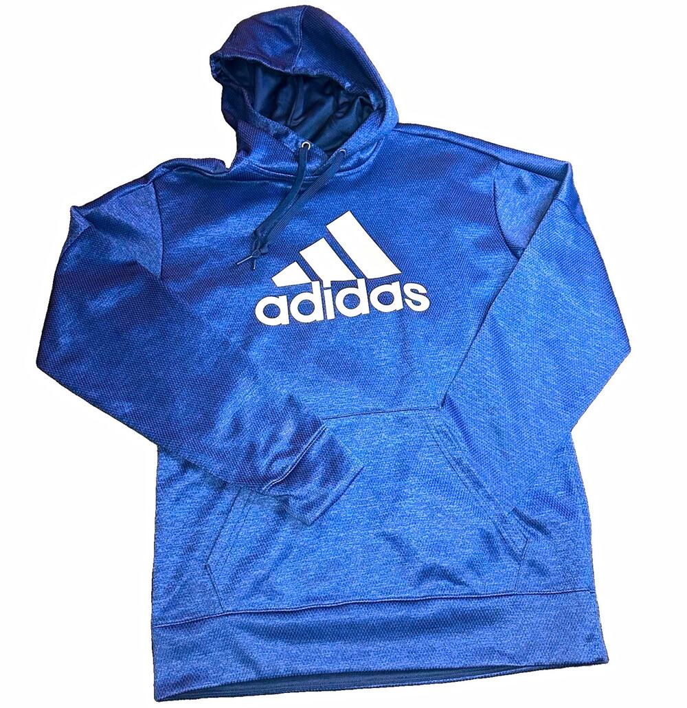 adidas Climawarm Men's S Blue Graphic Logo Pullover Hoodie Knit Pockets